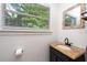 Small bathroom with granite vanity, black cabinet, and window at 4622 Paloverde Dr, New Port Richey, FL 34652
