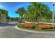 Community entrance features lush landscaping, mature palms and a beautifully maintained roundabout at 5365 Shasta Daisy Pl, Land O Lakes, FL 34639