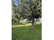 Landscaped backyard with mature trees and a tranquil lake view at 18135 Canal Pointe St, Tampa, FL 33647