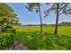 Green backyard with view of golf course and pond at 633 Tremont Greens Ln # 16, Sun City Center, FL 33573