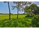 Landscaped backyard with lush grass and mature trees at 633 Tremont Greens Ln # 16, Sun City Center, FL 33573