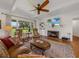 Comfortable living room with hardwood floors, fireplace, and large windows at 34868 Prospect Rd, Dade City, FL 33525
