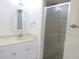 Bathroom showcasing vanity with sink, mirror and a glass shower door with a view of the sink at 2501 Lonigan Pl, Sun City Center, FL 33573