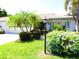 Landscaped front yard with palm trees and flowering bushes at 2501 Lonigan Pl, Sun City Center, FL 33573