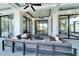 Covered patio with sectional sofa and multiple ceiling fans at 519 Treviso Dr, Apollo Beach, FL 33572