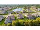 Aerial view of a lakeside community with lush landscaping and beautiful homes at 33346 Kateland Dr, Wesley Chapel, FL 33545