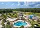 Aerial view of a sparkling pool, playground, and pavilion in a beautiful community at 33346 Kateland Dr, Wesley Chapel, FL 33545