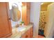 Bathroom with granite countertop and wooden cabinets at 4504 Horseshoe Pick Ln, Valrico, FL 33594