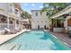 Inviting pool with brick patio, lounge chairs, and a nearby house at 2010 W Dekle Ave, Tampa, FL 33606
