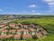 Aerial view of a community with houses, lush greenery, and a waterfront at 184 Valencia Cir, St Petersburg, FL 33716