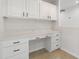 Built-in office space with white cabinets and quartz countertop at 31421 Anniston Dr, Wesley Chapel, FL 33543