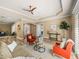 Beautiful living room with wood floors, tray ceiling, and an open design at 13216 Legends Trl, Dade City, FL 33525