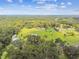Expansive aerial view of a large, green property with mature trees, pond, and several structures under a partly cloudy sky at 3520 Leslie West Rd, Dover, FL 33527