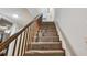 Carpeted stairs with wooden banisters lead to the upper level of the home at 3520 Leslie West Rd, Dover, FL 33527