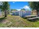 Backyard with storage shed and a picnic table at 8738 N Tangerine Pl, Tampa, FL 33617