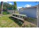 Backyard view showcasing a picnic table and shed at 8738 N Tangerine Pl, Tampa, FL 33617