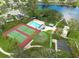 Aerial view showing tennis courts, pool, and playground at 136 Sycamore Ln # C, Oldsmar, FL 34677