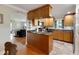 Open kitchen with granite countertops and a breakfast bar at 636 Yardarm Dr # 636, Apollo Beach, FL 33572