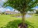 Community pond with lush landscaping and lakefront homes at 9107 Carolina Wren Dr, Tampa, FL 33626