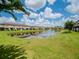 Tranquil lake view of community with lush landscaping at 9107 Carolina Wren Dr, Tampa, FL 33626