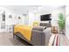 Living room features gray sofa, yellow blanket, and TV at 2102 E Annie St, Tampa, FL 33612