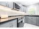 Modern kitchen with gray cabinets and stainless appliances at 2102 E Annie St, Tampa, FL 33612