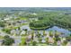 Aerial view of a residential area featuring a lake, houses, and lush greenery at 1130 Big Creek Dr, Wesley Chapel, FL 33544