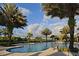 Inviting outdoor pool surrounded by lush greenery and palm trees under a clear sky at 809 Chipper Dr, Sun City Center, FL 33573