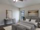 Main bedroom with striped bedding and a ceiling fan at 16707 Magnolia Reserve Pl, Wimauma, FL 33598