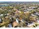 An aerial view of a neighborhood shows tree-lined streets, diverse houses, and commercial buildings in the distance at 1734 W Cherry St, Tampa, FL 33607