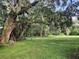 Peaceful backyard with lush landscaping and large oak trees at 15222 Lost Lake Ln, Lithia, FL 33547