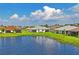 Aerial view of houses and pond in a residential community at 4906 Avila Lakes Dr, Wimauma, FL 33598