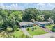 Aerial view of single-story home with covered parking surrounded by lush greenery at 1611 Stevenson Dr, Clearwater, FL 33755