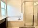Bathroom with soaking tub and walk-in shower, offering a relaxing retreat at 32676 Tree Of Life Ave, Wesley Chapel, FL 33543