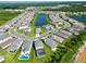 Aerial view of a beautiful community with lake, homes, and a desirable location at 32676 Tree Of Life Ave, Wesley Chapel, FL 33543