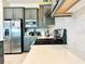 Modern kitchen with stainless steel appliances and gray cabinets at 32676 Tree Of Life Ave, Wesley Chapel, FL 33543