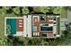 Top-down view of home showcasing pool, deck, and unique layout at 1725 Gulf Rd, Tarpon Springs, FL 34689
