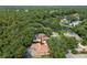 Aerial shot shows a home with a pool and screened-in patio surrounded by lush greenery and mature trees at 6527 Stonington Dr, Tampa, FL 33647