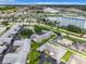 Aerial view showcases a serene condo community near a waterfront marina surrounded by lush greenery and neighborhood streets at 4844 Booth Bay Dr, New Port Richey, FL 34652