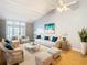 Inviting living room with vaulted ceilings, hardwood floors, stylish furniture, and ample natural light at 4844 Booth Bay Dr, New Port Richey, FL 34652