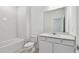 Clean bathroom showcasing a subway-tiled shower and a white vanity at 20761 Balsam Hill Rd, Land O Lakes, FL 34638