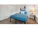 Bedroom with blue bed, wood-look floors, and closet at 6439 Taylor Ct, New Port Richey, FL 34653