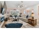 Spacious living room with comfortable seating, a fireplace, and large windows at 1119 Villeroy Dr, Sun City Center, FL 33573