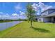 Backyard with pond view and green grass at 2406 High Tides Way, Wesley Chapel, FL 33543