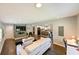 Open living room and kitchen with white couch and dark floors at 4617 John Moore Rd, Brandon, FL 33511