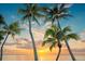 Sunset over calm ocean with silhouetted palm trees at 608 Armada S Rd, Venice, FL 34285