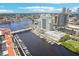 Aerial view of waterfront property with marina and cityscape at 450 Knights Run Ave # 411, Tampa, FL 33602