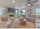 Cozy living room with a stone fireplace, hardwood floors, and a comfortable seating area at 4608 Holbrook Rd, Plant City, FL 33565