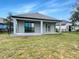 Backyard featuring a covered patio, fenced yard, and well-maintained lawn offers space for outdoor enjoyment at 13292 Sea Bridge Dr, Hudson, FL 34669