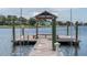 Wooden dock with gazebo and seating area at 825 Islebay Dr, Apollo Beach, FL 33572